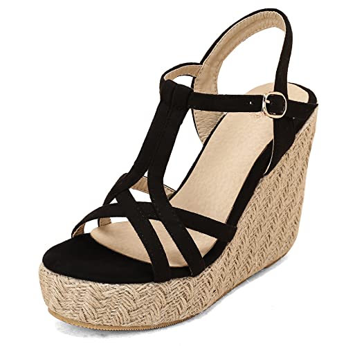 Diuniarza Damen Espadrille mit Absatz, Sandalen Offene Zeh Leisure Keilabsatz Party Schuhe mit Plateau Schnalle T-Spange, 15089Uug Schwarz Gr 44 EU Diuniarza Damen Espadrille mit Absatz, Sandalen Offene Zeh Leisure Keilabsatz Party Schuhe mit Plateau Schnalle T-Spange, 15089Uug Schwarz Gr 44 EU von Diuniarza