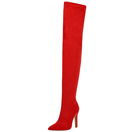 Diuniarza Damen Höhe Ferse Overknee Stiefel, Anzugstiefel Stiletto Zip Pointed Toe Boots Elegant, 20113Mhr Rot Gr 48 EU von Diuniarza