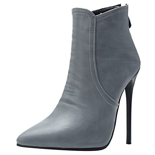 Diuniarza Damen Höhe Ferse Stiefeletten, Anzugstiefel Stiletto Zip Pointed Toe Stiefeletten Mode, 2648Uyg Grau Gr 47 EU von Diuniarza