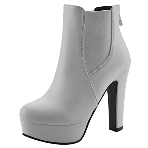 Diuniarza Damen Höhe Ferse Stiefeletten, Chelsea Stiefel Blockabsatz Zip Runde Zehen Stiefeletten Elegant mit Plateau, 9278Cvq Weiß Gr 44 EU von Diuniarza