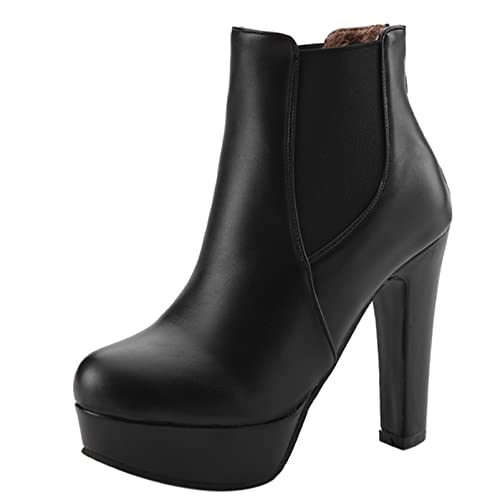 Diuniarza Damen Höhe Ferse Stiefeletten, Chelsea Stiefel Blockabsatz Zip Runde Zehen Stiefeletten Elegant mit Plateau, 9312Lth Schwarz Gr 44 EU von Diuniarza