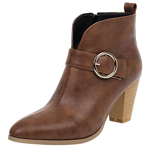 Diuniarza Damen Höhe Ferse Stiefeletten, Kleid Stiefeletten Blockabsatz Zip Almond Toe Stiefeletten Leisure, 14323Jnd Gelb Gr 38 EU von Diuniarza