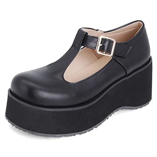 Diuniarza Damen Keilabsatz-Mary-Jane-Schuhe Runde Zehen Süße Pump Schnalle Schuhe mit Mittlerem Absatz Und Plateau mit Plateau T-Spange Party Schuhe, 9417Hyk Schwarz Gr 37 EU Diuniarza Damen Keilabsatz-Mary-Jane-Schuhe Runde Zehen Süße Pump Schnalle Schuhe mit Mittlerem Absatz Und Plateau mit Plateau T-Spange Party Schuhe, 9417Hyk Schwarz Gr 37 EU von Diuniarza