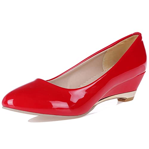 Diuniarza Damen Keilabsatz-Pump Runde Zehen Lässige Pump Ohne Verschluss Party-Schuhe mit Mittlerem Absatz, 11170Frl Rot Gr 38 EU Diuniarza Damen Keilabsatz-Pump Runde Zehen Lässige Pump Ohne Verschluss Party-Schuhe mit Mittlerem Absatz, 11170Frl Rot Gr 38 EU von Diuniarza