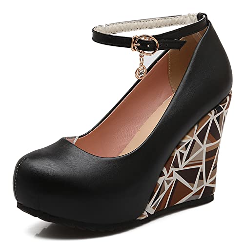 Diuniarza Damen Keilabsatz-Pump Runde Zehen Modische Pump Schnalle Party-Schuhe mit Hohem Absatz mit Plateau Knöchelriemchen, 15057Twh Schwarz Gr 39 EU Diuniarza Damen Keilabsatz-Pump Runde Zehen Modische Pump Schnalle Party-Schuhe mit Hohem Absatz mit Plateau Knöchelriemchen, 15057Twh Schwarz Gr 39 EU von Diuniarza