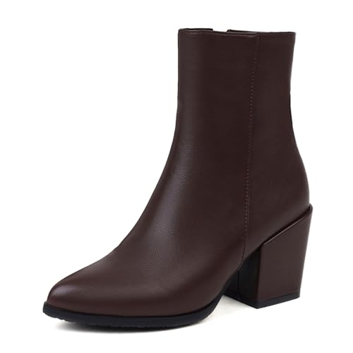 Diuniarza Damen Klassische Pointed Toe Ankle Chelsea Stiefel Mode Buro Basic Stiefeletten Braun Gr 37 EU/38 von Diuniarza
