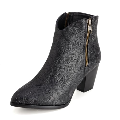 Diuniarza Damen Klassische Westernstiefel Ankle Stiefeletten Print Ohne Verschluss Kurzschaft Stiefel Draußen Winter Blockabsatz Retro Chukka Stiefel Schwarz Gr 40 EU/41 Diuniarza Damen Klassische Westernstiefel Ankle Stiefeletten Print Ohne Verschluss Kurzschaft Stiefel Draußen Winter Blockabsatz Retro Chukka Stiefel Schwarz Gr 40 EU/41 von Diuniarza