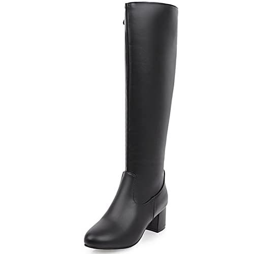 Diuniarza Damen Kniehohe Stiefel mit Mittlerem Absatz, Anzugstiefel Blockabsatz Zip Runde Zehen Boots Simple, 20022Gsl Schwarz Gr 41 EU von Diuniarza