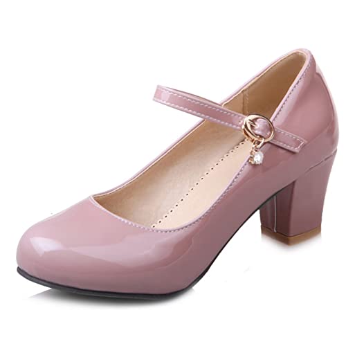 Diuniarza Damen Mary-Jane-Schuhe mit Blockabsatz Runde Zehen Modische Pump Schnalle Kleiderschuhe mit Mittlerem Absatz, 15451Pej Pink Gr 37 EU von Diuniarza