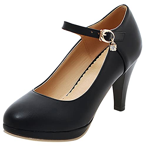 Diuniarza Damen Mary-Jane-Schuhe mit Konischem Absatz Runde Zehen Elegante Pump Schnalle Kleiderschuhe mit Hohem Absatz mit Plateau, 16944Qfb Schwarz Gr 35 EU von Diuniarza