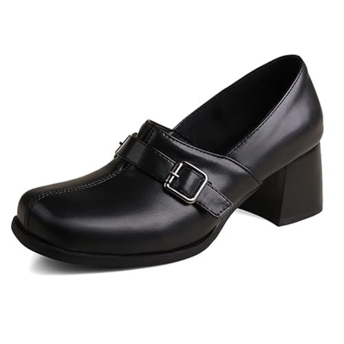 Diuniarza Damen Ohne Verschluss Loafer Schuhe Comfy Chunky Schuhe Pumps Strappy Mid Block Schuhe Dancing Retrp Schwarz Gr 43 EU/45 von Diuniarza