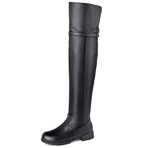 Diuniarza Damen Overknee Stiefel mit Mittlerem Absatz, Reitstiefel Blockabsatz Zip Runde Zehen Boots Leisure, 25073Hdm Schwarz Gr 35 EU von Diuniarza