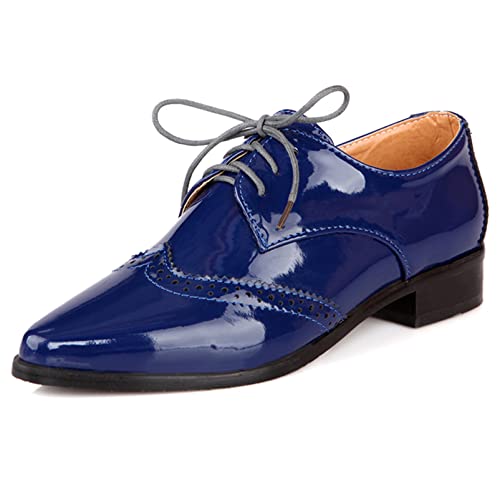 Diuniarza Damen Oxford mit Blockabsatz Pointed Toe Lässige Pump Schnüren Brogue-Schuhe mit Mittlerem Absatz, 19422Jzg Blau Gr 40 EU von Diuniarza