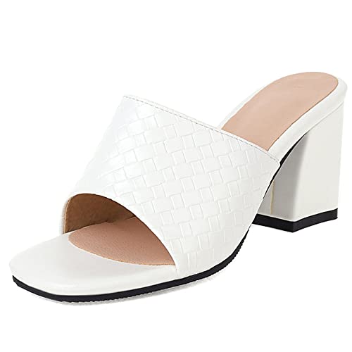 Diuniarza Damen Pantoletten mit Absatz, Sandalen Offene Zeh Elegant Blockabsatz Party Schuhe Ohne Verschluss, 12722Evj Weiß Gr 38 EU von Diuniarza