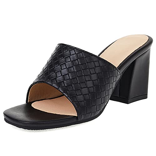 Diuniarza Damen Pantoletten mit Absatz, Sandalen Offene Zeh Elegant Blockabsatz Party Schuhe Ohne Verschluss, 12747Gcj Schwarz Gr 46 EU von Diuniarza