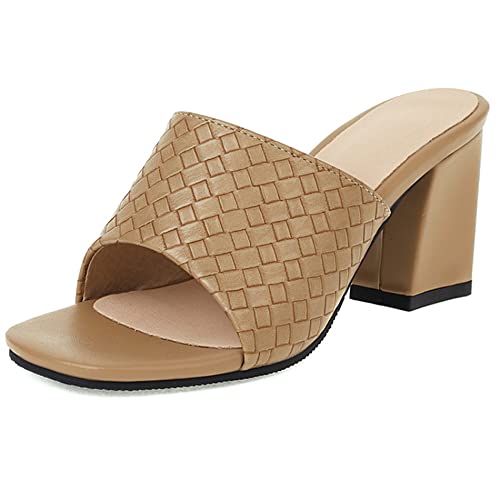 Diuniarza Damen Pantoletten mit Absatz, Sandalen Offene Zeh Elegant Blockabsatz Party Schuhe Ohne Verschluss, 12766Ipc Aprikose Gr 48 EU von Diuniarza