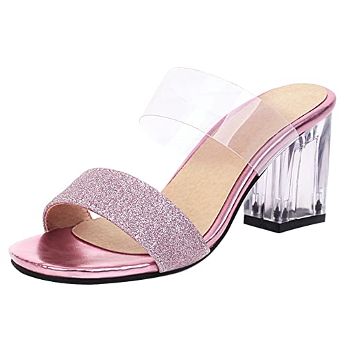 Diuniarza Damen Pantoletten mit Absatz, Sandalen Offene Zeh Leisure Blockabsatz Party Schuhe Ohne Verschluss Glitzer, 13385Guj Violett Gr 48 EU von Diuniarza
