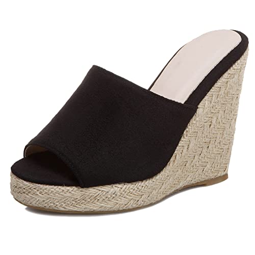 Diuniarza Damen Pantoletten mit Absatz, Sandalen Offene Zeh Leisure Keilabsatz Party Espadrille mit Plateau Ohne Verschluss Simple, 12991Ekn Schwarz Gr 39 EU Diuniarza Damen Pantoletten mit Absatz, Sandalen Offene Zeh Leisure Keilabsatz Party Espadrille mit Plateau Ohne Verschluss Simple, 12991Ekn Schwarz Gr 39 EU von Diuniarza