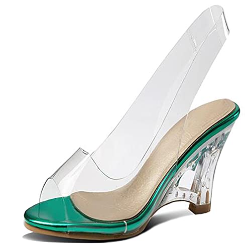 Diuniarza Damen Peep Toe Keilabsatzs Party-Sandales Slingback Mode Party Abend Sandalen Shiny Grün Gr 36.5 EU/37 von Diuniarza