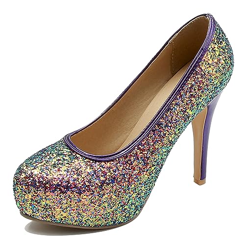 Diuniarza Damen Plateau Pump Sparkly Abendschuhe Party Hochzeit Bride Schuhe Ohne Verschluss High Schuhe Pumps Grün Gr 34 EU von Diuniarza