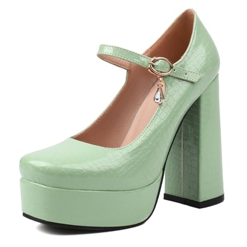 Diuniarza Damen Plateau Schuhe Chunky Höhe Ferse Prom Schuhe Elegant Party Bride Grün Gr 36 EU von Diuniarza