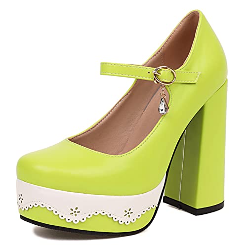 Diuniarza Damen Plateau Schuhe Chunky Höhe Ferse Prom Schuhe Elegant Party Bride Grün Gr 40.5 EU/42 von Diuniarza