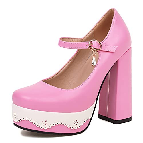 Diuniarza Damen Plateau Schuhe Chunky Höhe Ferse Prom Schuhe Elegant Party Bride Pink Gr 40.5 EU/42 von Diuniarza