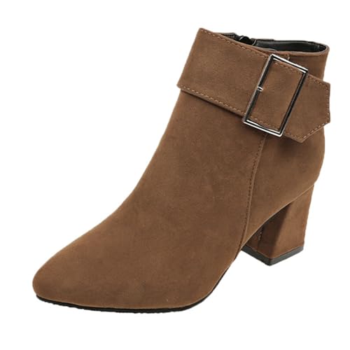 Diuniarza Damen Pointed Toe Stiefeletten Blockabsatz Buro Wildleder Pointed Toe Reißverschluss Mode Chelsea Stiefel Braun Gr 39 EU/40 von Diuniarza