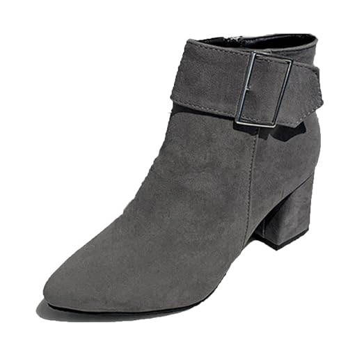 Diuniarza Damen Pointed Toe Stiefeletten Blockabsatz Buro Wildleder Pointed Toe Reißverschluss Mode Chelsea Stiefel Grau Gr 40.5 EU/42 von Diuniarza
