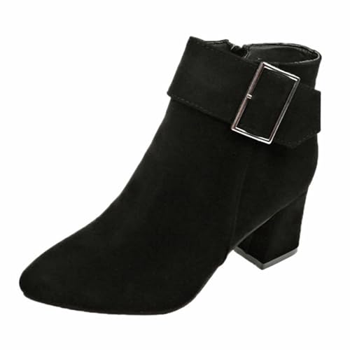 Diuniarza Damen Pointed Toe Stiefeletten Blockabsatz Buro Wildleder Pointed Toe Reißverschluss Mode Chelsea Stiefel Schwarz Gr 37 EU/38 von Diuniarza