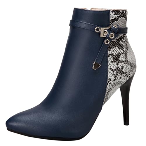 Diuniarza Damen Pointed Toe Stilettos Elegant Stiefeletten Warm Mittelhohe Stiefel Hochzeit Abendstiefel Buro Mode Anzugstiefel Blau Gr 36 EU von Diuniarza