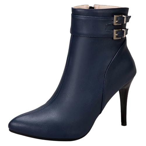 Diuniarza Damen Pointed Toe Stilettos Elegant Stiefeletten Warm Mittelhohe Stiefel Hochzeit Abendstiefel Buro Mode Anzugstiefel Blau Gr 38 EU/39 Asiatisch von Diuniarza
