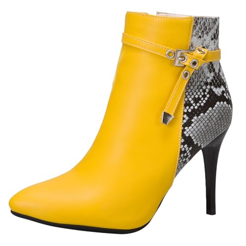 Diuniarza Damen Pointed Toe Stilettos Elegant Stiefeletten Warm Mittelhohe Stiefel Hochzeit Abendstiefel Buro Mode Anzugstiefel Gelb Gr 41 EU/43 Asiatisch von Diuniarza