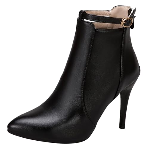Diuniarza Damen Pointed Toe Stilettos Elegant Stiefeletten Warm Mittelhohe Stiefel Hochzeit Abendstiefel Buro Mode Anzugstiefel Schwarz Gr 44 EU/46 Asiatisch von Diuniarza