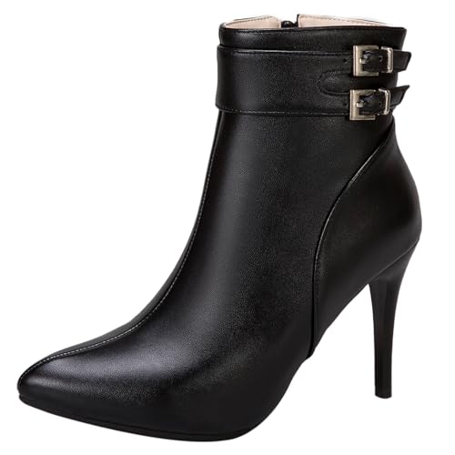 Diuniarza Damen Pointed Toe Stilettos Elegant Stiefeletten Warm Mittelhohe Stiefel Hochzeit Abendstiefel Buro Mode Anzugstiefel Schwarz Gr 48 EU/50 Asiatisch von Diuniarza