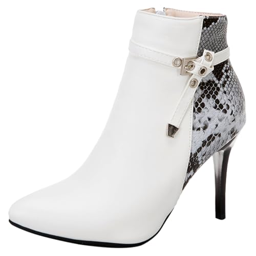 Diuniarza Damen Pointed Toe Stilettos Elegant Stiefeletten Warm Mittelhohe Stiefel Hochzeit Abendstiefel Buro Mode Anzugstiefel Weiß Gr 34 EU von Diuniarza