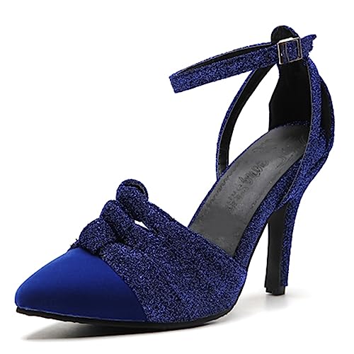 Diuniarza Damen Pump High Stiletto Pointed Toe Sandals Sommer Wildleder Knöchelriemchen Abend Party Schuhe Blau Gr 33 EU von Diuniarza