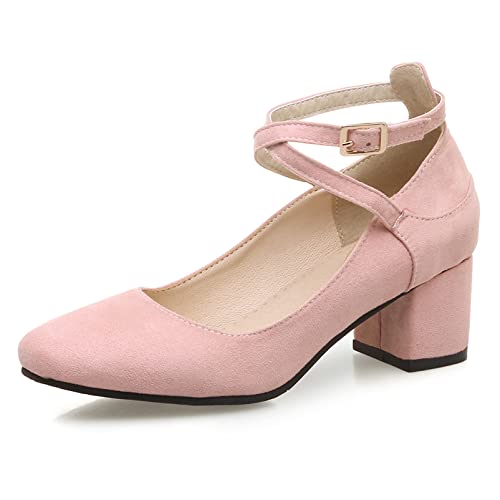 Diuniarza Damen Pump mit Blockabsatz Square Toe Lässige Pump Schnalle Kleiderschuhe mit Mittlerem Absatz Criss Cross Strap, 10749Pom Pink Gr 46 EU von Diuniarza
