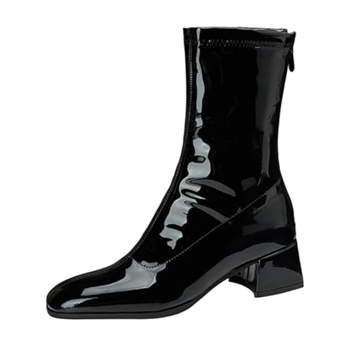 Diuniarza Damen Runde Zehen Warm Stiefeletten Party Elegant Block Stiefel Stiefeletten Chelsea Stiefel Reißverschluss Warm Party Abend Stiefeletten Schwarz Gr 41 EU/43 von Diuniarza