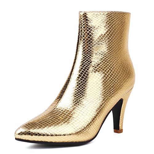 Diuniarza Damen Sparkly Stiefeletten Party Stiletto Mode Zip Abend Mittelhohe Stiefel Pointed Toe Gold Gr 40 EU/41 Asiatisch von Diuniarza