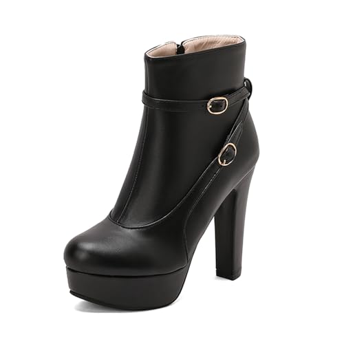 Diuniarza Damen Stiefeletten Runde Zehen Plateau Höhe Ferse Elegant Porm Party Kurzschaft Stiefel Mode Anzugstiefel Schwarz Gr 39 EU/40 von Diuniarza
