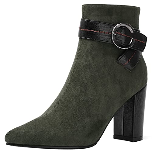 Diuniarza Damen Stiefeletten mit Blockabsatz, Anzugstiefel Elegant Zip Kurzschaft Stiefel Höhe Ferse Pointed Toe Stiefeletten, 3487Ndb Grün Gr 46 EU von Diuniarza