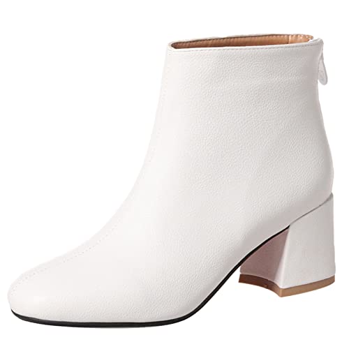 Diuniarza Damen Stiefeletten mit Blockabsatz, Anzugstiefel Elegant Zip Kurzschaft Stiefel Mitte Absatz Runde Zehen, 6917Kfl Weiß Gr 39 EU von Diuniarza