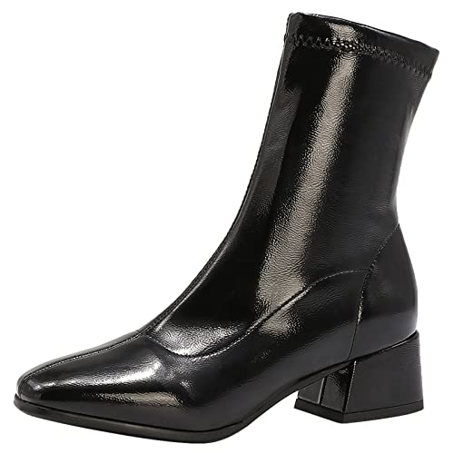 Diuniarza Damen Stiefeletten mit Blockabsatz, Stretch Stiefel Mode Ohne Verschluss Kurzschaft Stiefel Mitte Absatz Square Toe, 836Ozr Schwarz Gr 40 EU von Diuniarza