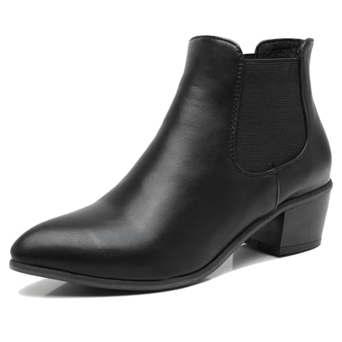 Diuniarza Damen Stiefeletten mit Blockabsatz Pointed Toe Chelsea Stiefel Mitte Absatz Kurzschaft Stiefel Ohne Verschluss, 10743Rwh Schwarz Gr 40 EU von Diuniarza