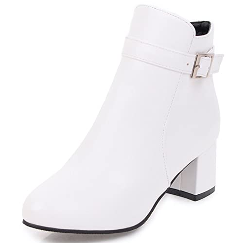 Diuniarza Damen Stiefeletten mit Mittlerem Absatz, Anzugstiefel Blockabsatz Zip Pointed Toe Stiefeletten Solid, 5078Zyt Weiß Gr 40 EU von Diuniarza
