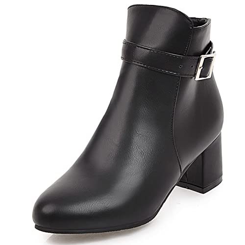 Diuniarza Damen Stiefeletten mit Mittlerem Absatz, Anzugstiefel Blockabsatz Zip Pointed Toe Stiefeletten Solid, 5124Ubp Schwarz Gr 35 EU von Diuniarza