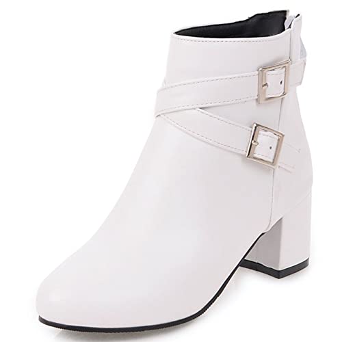Diuniarza Damen Stiefeletten mit Mittlerem Absatz, Anzugstiefel Blockabsatz Zip Pointed Toe Stiefeletten Solid, 5146Qto Weiß Gr 40 EU von Diuniarza