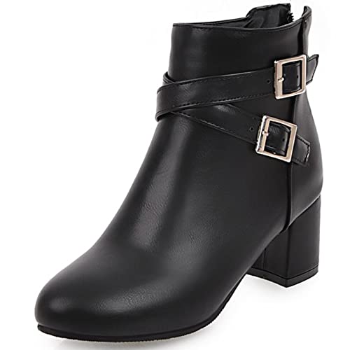 Diuniarza Damen Stiefeletten mit Mittlerem Absatz, Anzugstiefel Blockabsatz Zip Pointed Toe Stiefeletten Solid, 5204Tbd Schwarz Gr 47 EU von Diuniarza