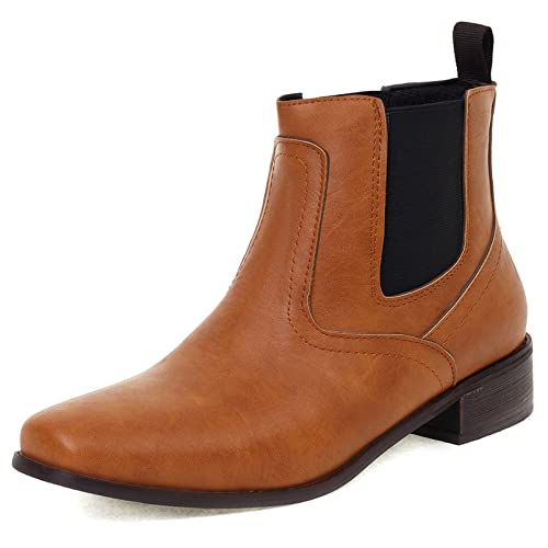 Diuniarza Damen Stiefeletten mit Mittlerem Absatz, Chelsea Stiefel Blockabsatz Ohne Verschluss Square Toe Stiefeletten Simple, 15177Fpy Gelb Gr 48 EU von Diuniarza